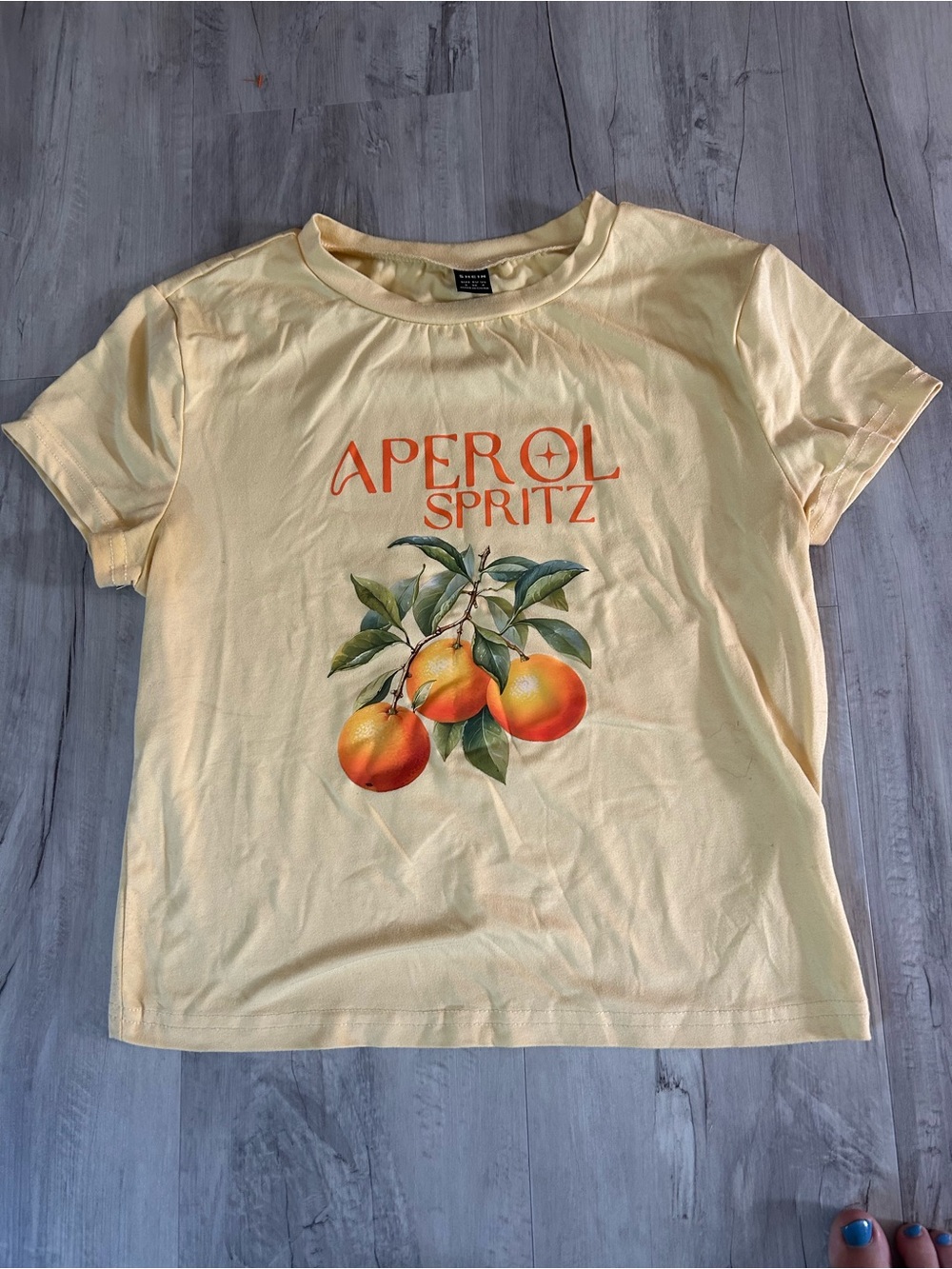 SHEIN Pale Yellow Aperol Spritz Graphic Tee with Orange Print